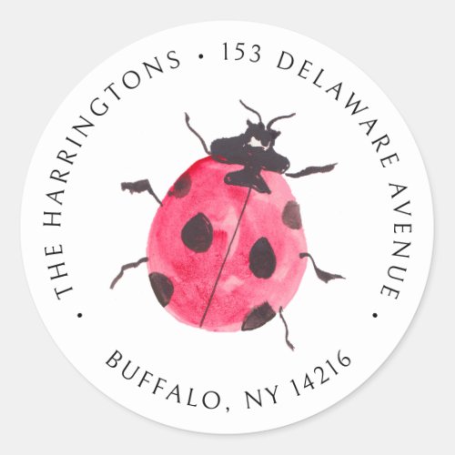 Ladybug Hand_Drawn Watercolor Return Address Classic Round Sticker