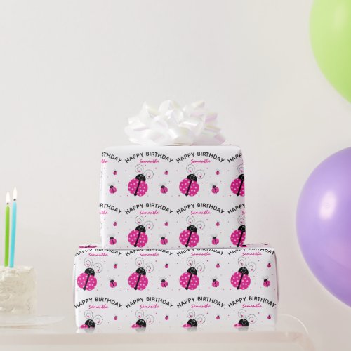 Ladybug Happy Birthday Illustration Pattern Wrapping Paper