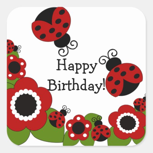 Ladybug Happy Birthday Square Sticker