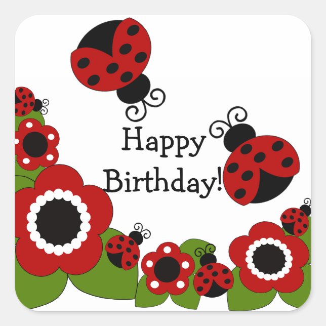 Ladybug Happy Birthday Square Sticker (Front)