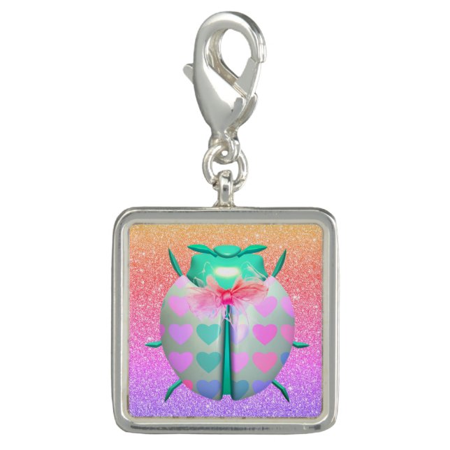 Ladybug heart cute glitter gradient pink purple  charm (Front)