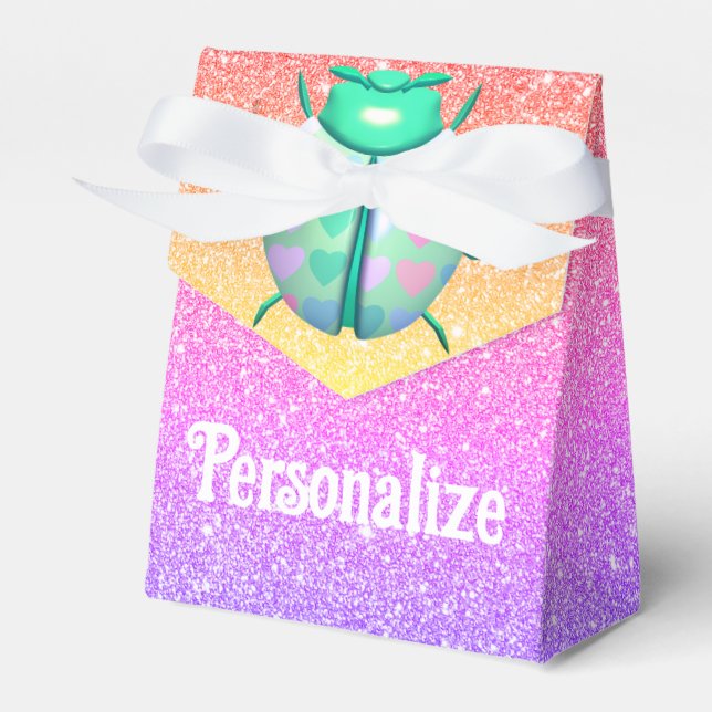 Ladybug heart cute glitter look gradient favor boxes (Front Side)