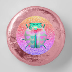 Ladybug heart cute glitter pink teal girly dipped oreo cookie favors
