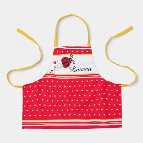 Ladybug heart dot red white yellow custom name apron