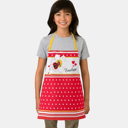 Ladybug heart flower dot red white yellow custom apron