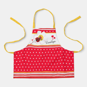 Ladybug heart flower dot red white yellow custom apron