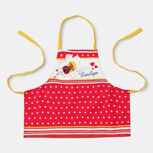 Ladybug heart flower dot red white yellow custom apron