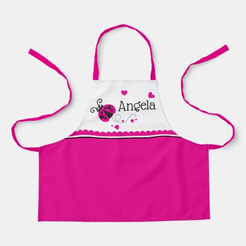 Ladybug heart pink white scallop custom name apron