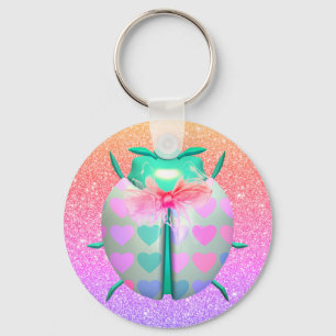 Ladybug hearts cute glitter green pink peach keychain
