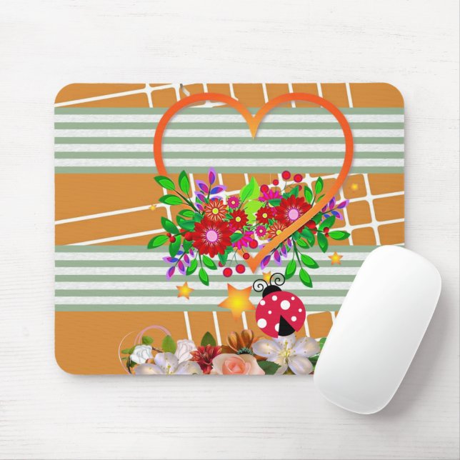 Ladybug Hearts Floral  Mouse Pad! Mouse Pad (With Mouse)
