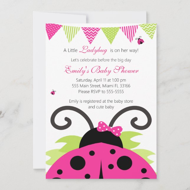 Ladybug Hot Pink Baby Shower Party Invitation (Front)