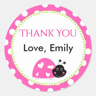Ladybug Hot Pink Green Gift Favor Label Polka Dots