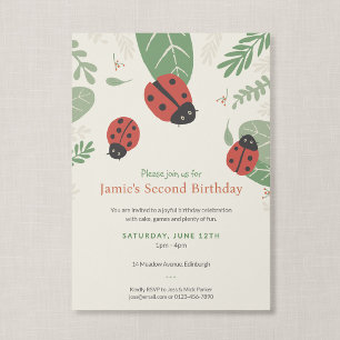 Ladybug Illustrated Little Bug Birthday Invitation