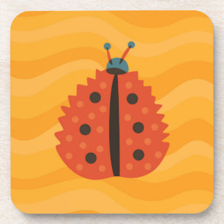 Ladybug In Fall - Orange Yellow Geometric Art Coaster