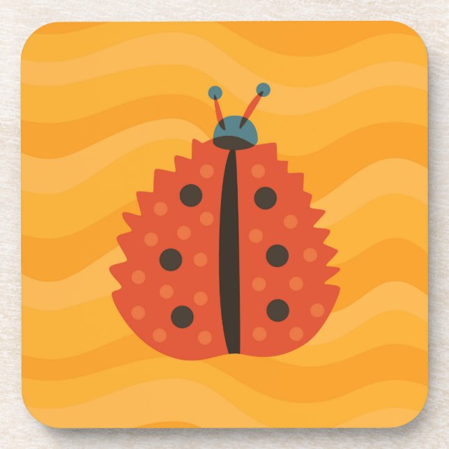 Ladybug In Fall - Orange Yellow Geometric Art Coaster (Front)