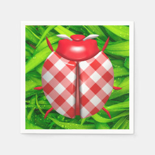 Ladybug in green grass red gingham check cute napkins