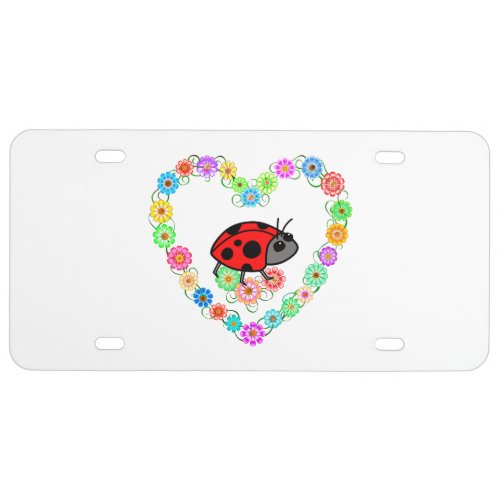 Ladybug in Heart of Flowers License Plate