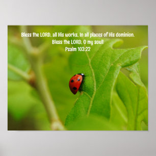 Ladybug in Leaves Bible Verse Art Poster