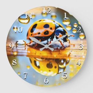 Ladybug in rain large clock