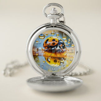 Ladybug in rain pocket watch