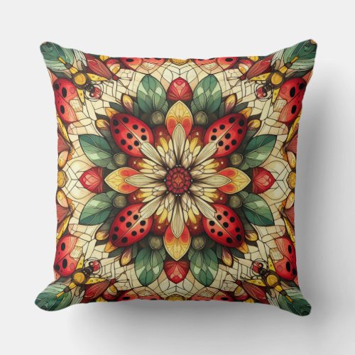 LADYBUG IN RED  FIREFLY IN YELLOW  PATTERN  THROW PILLOW