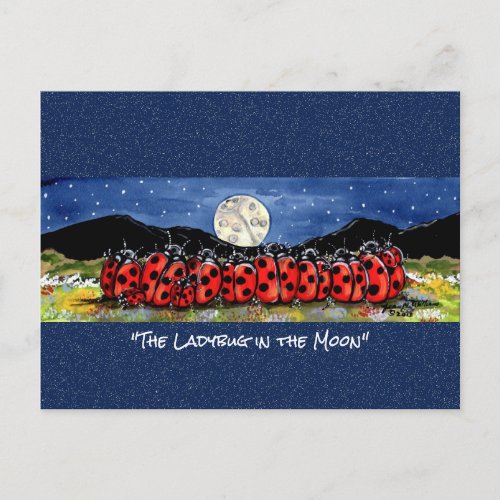 Ladybug in the Moon Whimsical Watercolor Postcard