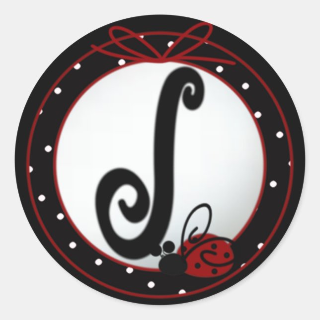 Ladybug Initial J Round Stickers (Front)