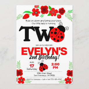 Ladybug Invitation for 2nd Birthday