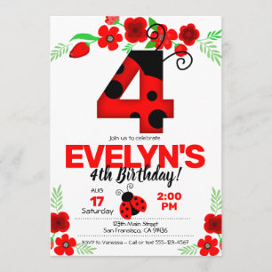 Ladybug Invitation for 4th Birthday