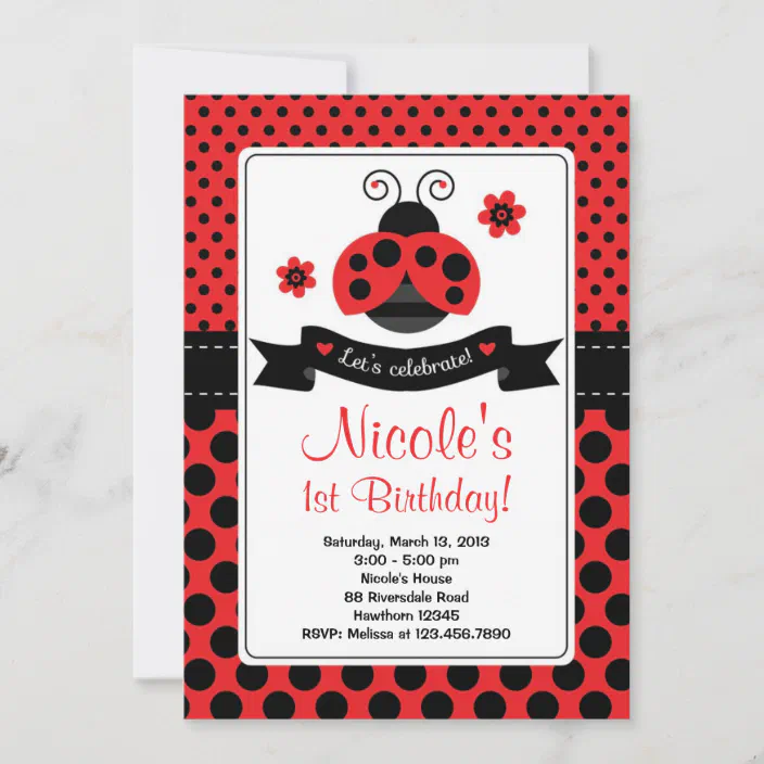 30 Ladybug Invitation Cards Girl Birthday Party or Baby Shower Red A1 