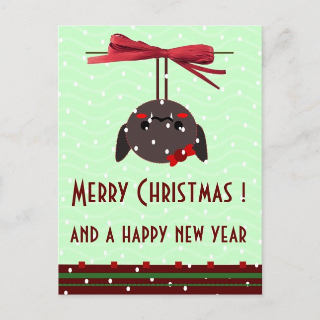 ladybug kawaii xmas greetings holiday postcard (Front)