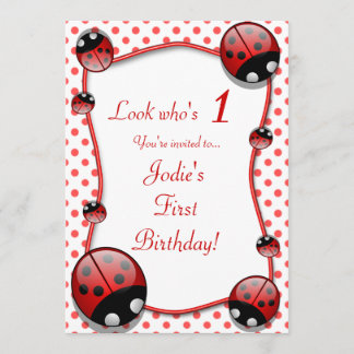 Ladybug Kids First Birthday Party Invitation
