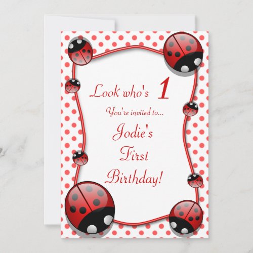 Ladybug Kids First Birthday Party Invitation