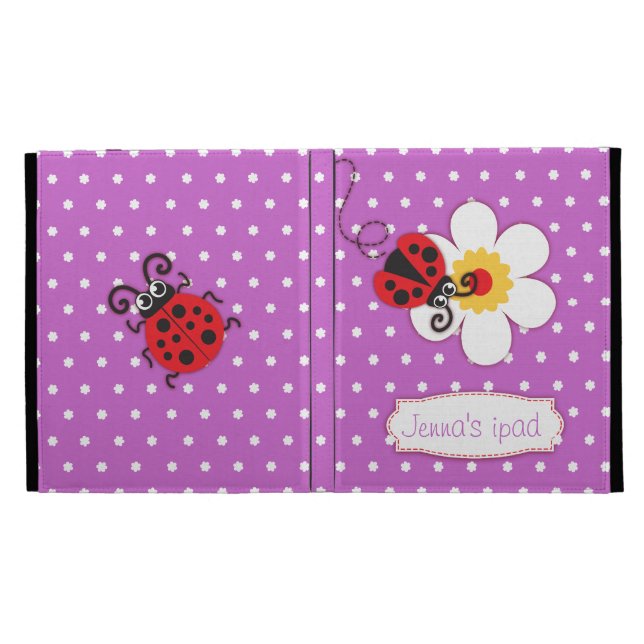 Ladybug kids named purple red ipad folio case (Opened)