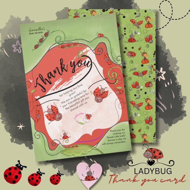 Ladybug Kisses Whimsical Face Baby Shower Thank You Card (Ladybug Kisses Whimsical Face Baby Shower Thank You Card)