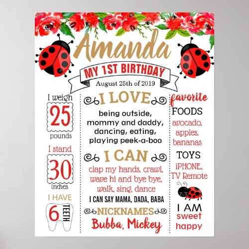 Ladybug Lady bug Birthday Party board Poster