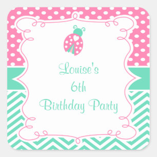 Ladybug Ladybird Birthday Party Square Sticker