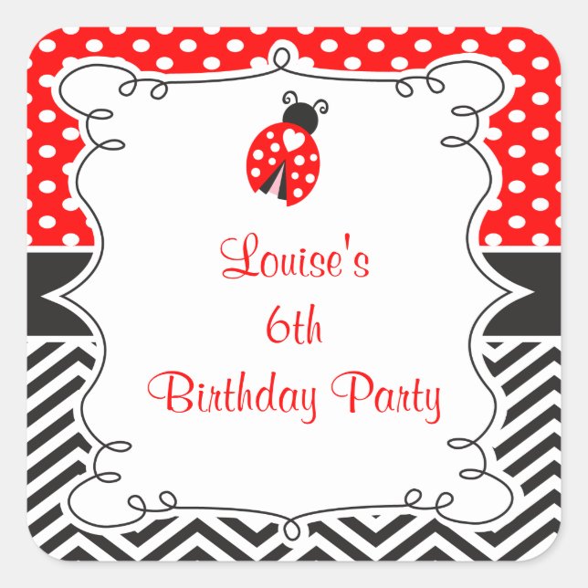 Ladybug Ladybird Birthday Party Square Sticker (Front)
