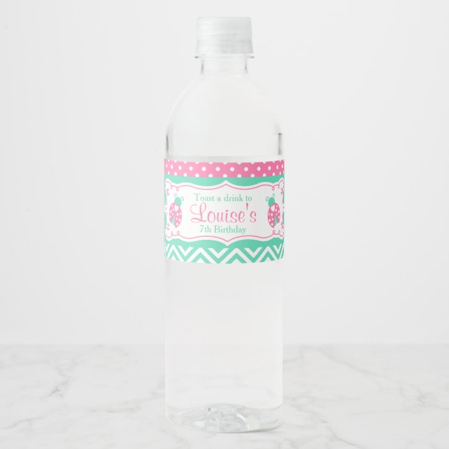 Ladybug Ladybird Birthday Party Water Bottle Label (Front)