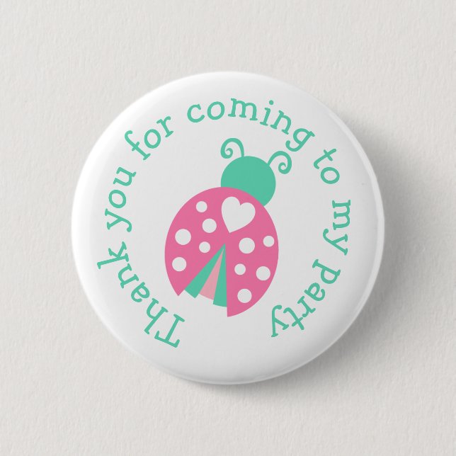 Ladybug Ladybird Birthday  'Thank you for coming' Button (Front)
