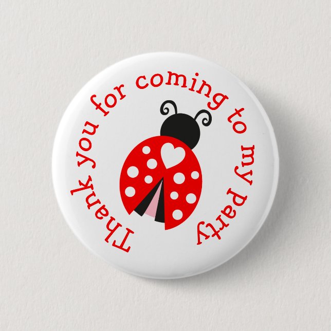 Ladybug Ladybird Birthday  'Thank you for coming' Button (Front)