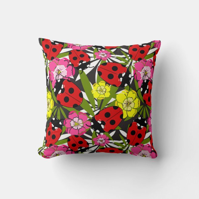 Ladybug Ladybird Cute Childrens Nursery Throw Pillow (Front)