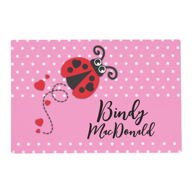 Ladybug / ladybird heart red girls name placemat (Front)
