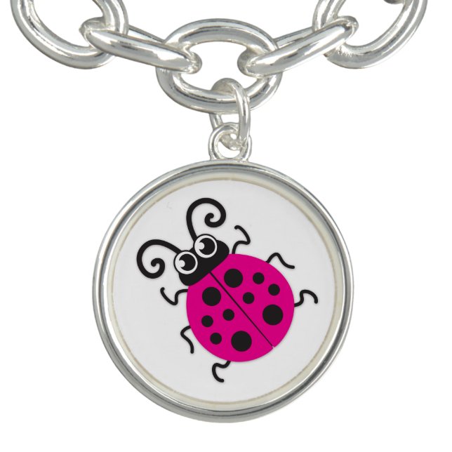 Ladybug ladybird pink black white graphic charm bracelet (Design)