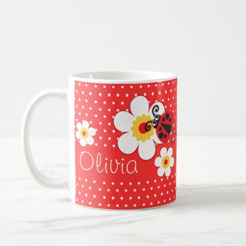 Ladybug  ladybird red yellow white girls name coffee mug