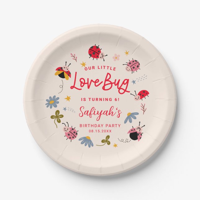 Ladybug Lovebug Summer Birthday Party Paper Plates (Front)