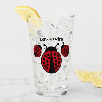 Ladybug Lovers With Your Name Glass by TheHopefulRomantic at Zazzle