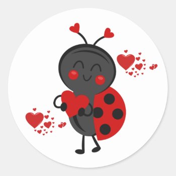 Ladybug Luv Valentine's Day Classic Round Sticker by ZazzleHolidays at Zazzle
