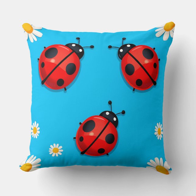 🐞 Ladybug Meadow Resting Scene Floral Home Decor Throw Pillow (Front)