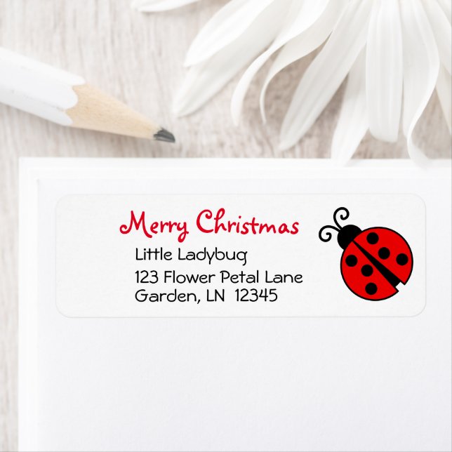 Ladybug Merry Christmas Custom Return Address Label (Insitu)